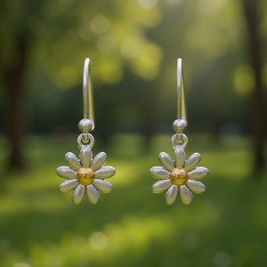 E2214 Pendientes colgantes de flor de oro blanco para mujer, bonitos pendientes de aleación, joyería de moda - Product Image 2