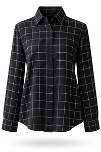 Blusa de Mujer con Diseño de Cuadrícula, Manga Larga, Cuello con Solapa, Camisa de Trabajo, 100% Algodón, Ecológica, Transpirable, Proveedor ODM OEM - Product Image 5