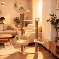 Arbre à chat et nid de luxe multicouche en bois massif, design capsule spatiale, tour d'escalade pour chat peu encombrante pour petit appartement