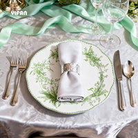 Service de vaisselle vintage en porcelaine céramique haut de gamme, couleur vert élégant, motif muguet, pour mariage et restaurant