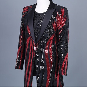 Abiti di paillettes per <span class=keywords><strong>uomo</strong></span> bavero Costume da scena Homme <span class=keywords><strong>rosso</strong></span> cappotto lungo <span class=keywords><strong>vestito</strong></span> da festa - Product Image 4