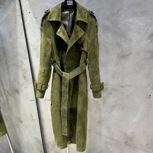 Cappotto Lungo Oversize in Vera <span class=keywords><strong>Pelle</strong></span> di Pecora, Giacca in <span class=keywords><strong>Pelle</strong></span> Scamosciata da Donna - Product Image 1