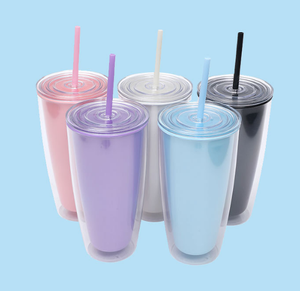 2026 Reusable Plastic Tumbler with <b>Straw</b> Wholesale Custom Logo Double Wall Pastel Coffee Cup Transparent Lid Cold <b>Drink</b> <b>Bottle</b> - Product Image 2