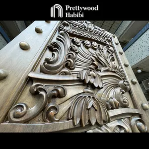 Prettywood中国サプライヤーカスタムインテリアハウスアンティークデザイン手彫り無垢木製ドア