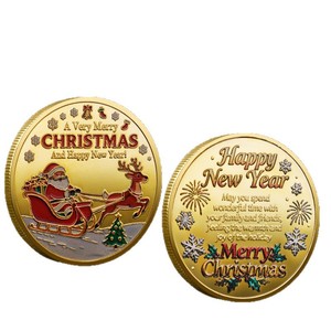 Personnalisé Noël Père Noël Nouveau Design 2025 Pièce Commémorative Souvenir Relief Métal Artisanat Estampage Festival Cadeaux Plaqué Or - Product Image 2