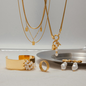 Fashion Jewelry <b>Set</b> For Women Stainless Steel Pearl Lock Design Party Elegant Necklace <b>Bracelet</b> Earrings Ring <b>Set</b> - Product Image 4