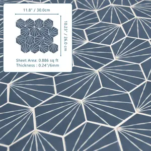 Sunwings Recycled Glass Mosaic Tile | Stock In US | Navy Blue Art Deco Hexagon Marble Looks Mosaics Wall And Floor Tile