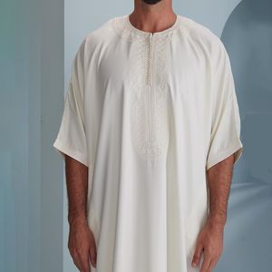 ثوب رجالي مغربي مريح بتطريز بسيط وأكمام قصيرة، ملابس إسلامية مخصصة، ثوب رجالي سادة بالجملة - Product Image 3