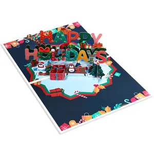 Plain Foldable Funny 3D Popup Happy Holiday Merry Christmas Pop Up Greeting Cards