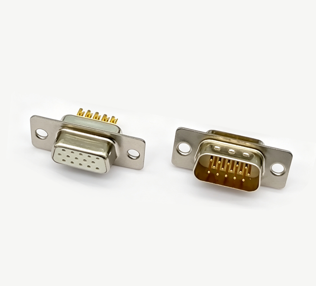 DB15P 15 Pin D-Sub Connector High Density 3 Row Male Plug VGA PCB Through Hole Plain Mount Standard