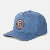 Casquette de baseball structurée à 5 panneaux en jean bleu avec patch tissé, style mode haut de gamme, pour casquettes snapback personnalisées