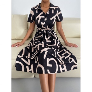 High Quality Eco-Friendly Wholesale Women's Full Body Letter Graphic Natural Waistline <b>A</b>-<b>Line</b> Shirt <b>Dress</b> - Product Image 3