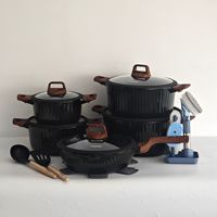 Ensemble de casseroles professionnel en aluminium 21 pièces, revêtement en pierre, design à nervures verticales, poêle profonde de 28 cm, outils de cuisine, vente en gros