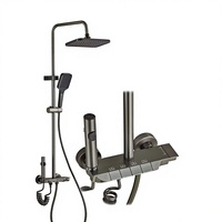 Oferta Especial: Set de Ducha de Lluvia para Baño de Aluminio Espacial con Control de Teclas de Piano Cerámicas, Grifo Mezclador Termostático de 4 Funciones y Deslizador