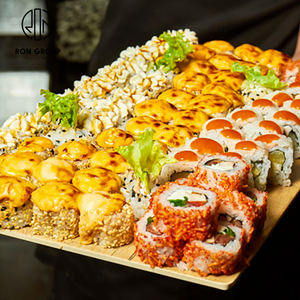 Gran oferta logotipo personalizado Hotel estilo japonés restaurante vajilla grano de madera rectángulo Sushi <span class=keywords><strong>comida</strong></span> servir melamina plástico - Product Image 1