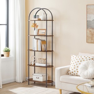 Scaffale alto 5 livelli, libreria ad arco industriale espositore ripiano, libreria in legno per la casa organizzatore di libri - Product Image 3