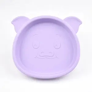 New Cartoon Pig Shape Food Grade Baby Dining Plate Kids Training Tableware Silicone Baby Plate With Suction