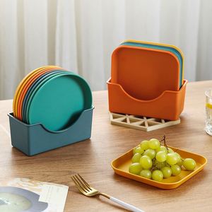 Ensemble d'assiettes rondes en mélamine réutilisables colorées, non toxiques, vaisselle moderne pour la maison - Product Image 2