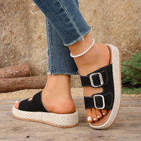 Sandales à plateforme en daim à double boucle, style espadrille, pour femmes, à bout ouvert, faciles à enfiler