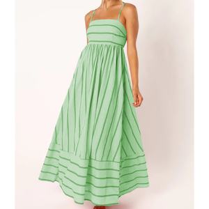 Vestidos Maxi Casuales de Verano y Otoño para Mujer, Estilo Juvenil, con Rayas, Espalda Descubierta, Tipo Halter, Sexy y Elegantes, al por Mayor y Personalizados - Product Image 1