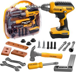 Kit di Costruzione per Bambini con Cassetta degli Attrezzi, Trapano Elettronico, Martello, Cacciavite, Chiave Inglese, Set di Giocattoli per Bambini - Product Image 1