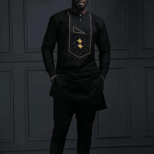 CCY 新款流行达希基长裤两件套现代风格男士套装男士长袍白色非洲服饰布布男士 - Product Image 4