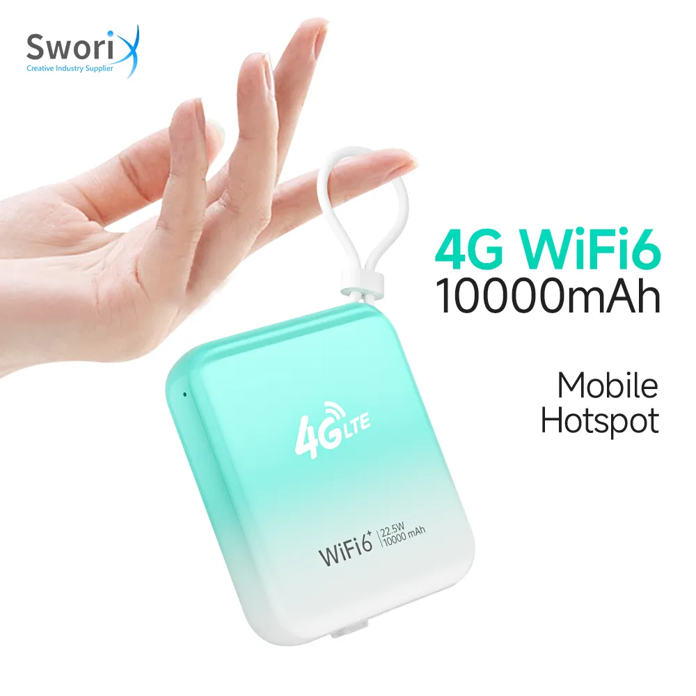 Sworix Wifi 64GポケットSIMカードWifi 4GLteホットスポットワイヤレスモバイルホットスポットWifi、大容量パワーバッテリー10000Mah