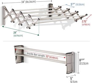 Séchoir à linge mural pliable en aluminium de 6,5 m à trois niveaux, sans rouille, pour salle de bain, utilisation intérieure/extérieure - Product Image 2