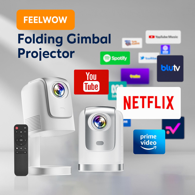 FEELWOW TS-8 Portable Mini LCD LED Projector 180 ANSI Lumens 4K Support WiFi Android 13 Home Theater Smart Projector