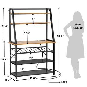 Chariot de cuisine moderne de 65.2 pouces, support de boulangerie avec prise de courant, panneau en bois, supports pour micro-ondes - Product Image 6