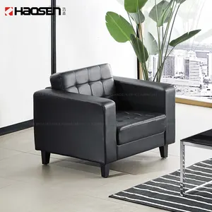 Sofá Seccional de cuero PU negro para casa y oficina, muebles pequeños, 1 + 1 + 3 unidades