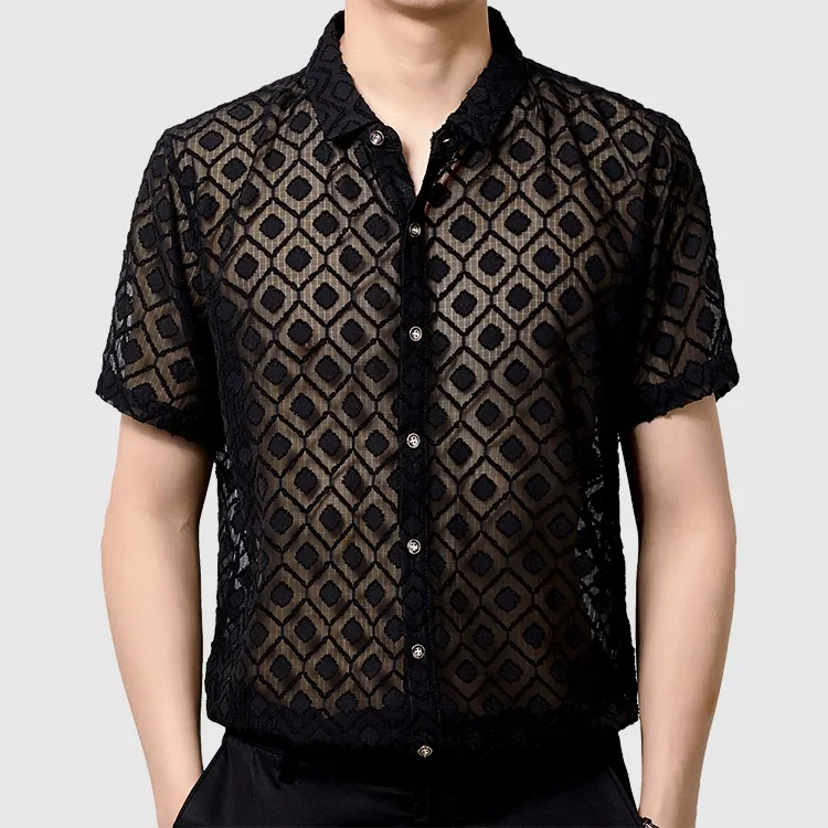 Custom Sexy Velvet Shirt Club Designer Shirts Homme Camisa Hombre Short Sleeve Slim Fit Men Dress Shirt