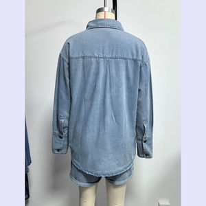 Channel Chic 2026 Completi <span class=keywords><strong>Donna</strong></span> Primavera Estate in Denim 2 Pezzi: Camicie a Maniche Lunghe con <span class=keywords><strong>Bottoni</strong></span> e Shorts Coordinati - Outfit per Vacanze - Product Image 4
