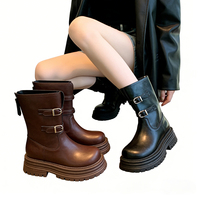 Bottes Western Femme Personnalisées OEM ODM à Talon Carré Épais, Plateforme, Style Moto, Mi-Mollet, Rétro, Logo Personnalisé, Tige Ajustable