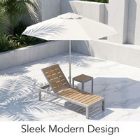 Chaise longue de villa au bord de la piscine, lit de repos en aluminium avec dossier réglable et lattes en teck, résistant aux intempéries, pour patio extérieur