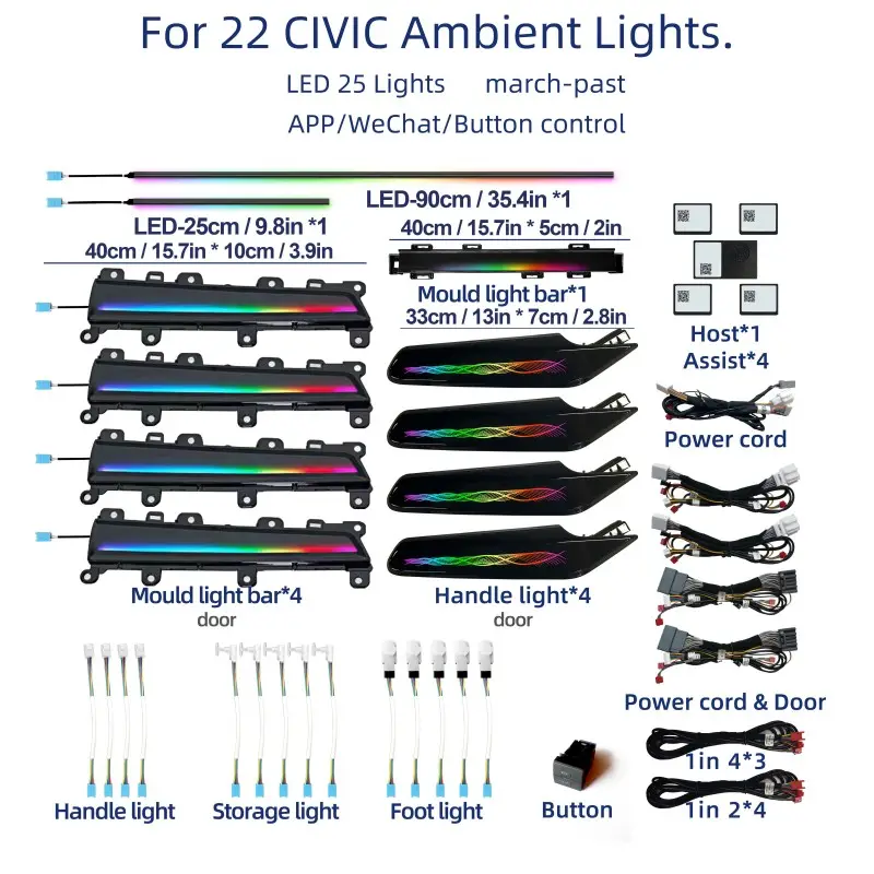Pour Honda Civic 2022-2024 Usine Modifié 64 Couleur Streamer Ciel Étoilé Et Ruban 3D LED Lumière Ambiante Mobile App Intelligent