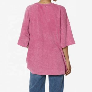 Camiseta extragrande vintage con lavado ácido de 280gsm de talla grande personalizada para mujer, camiseta informal holgada con cuello redondo para verano - Product Image 4