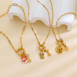 Colgante de Acero Inoxidable con Diseño de Hueso de Bulldog Francés y Zirconia Chapado en Oro de 18k, Serie Perro, Impermeable, para Joyería DIY, Venta al por Mayor - Product Image 4