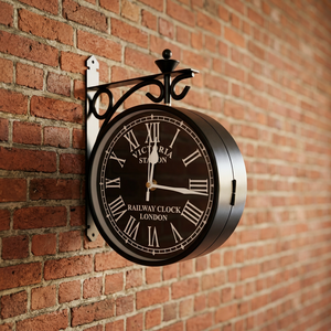 Vintage Double Sided Quartz Analog Wall Clock Railway Style Metal Hanging Silent Roman Numeral Decor for Living Room - Product Image 3