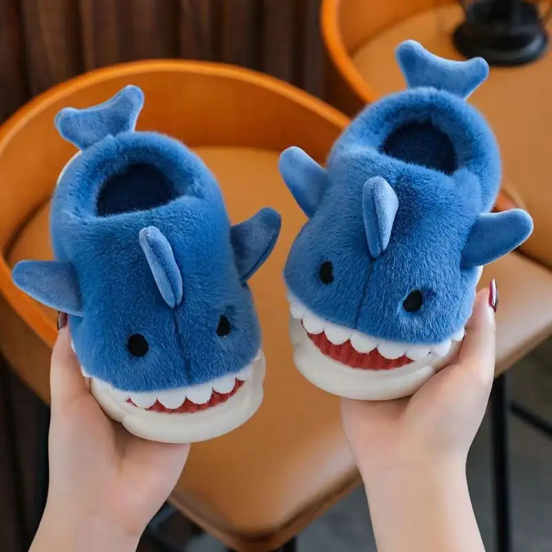 Zapatillas de tiburón para niños de 6 a 12 años, zapatillas de algodón con fondo grueso antideslizante de dibujos animados, para el hogar, 2022