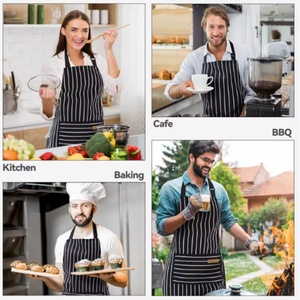 Tablier de Chef Tricoté Haut de Gamme pour Cuisine, Blanc Rayé Doux avec 2 Poches, Ajustable pour Hommes et Femmes, Idéal pour la Restauration - Product Image 6