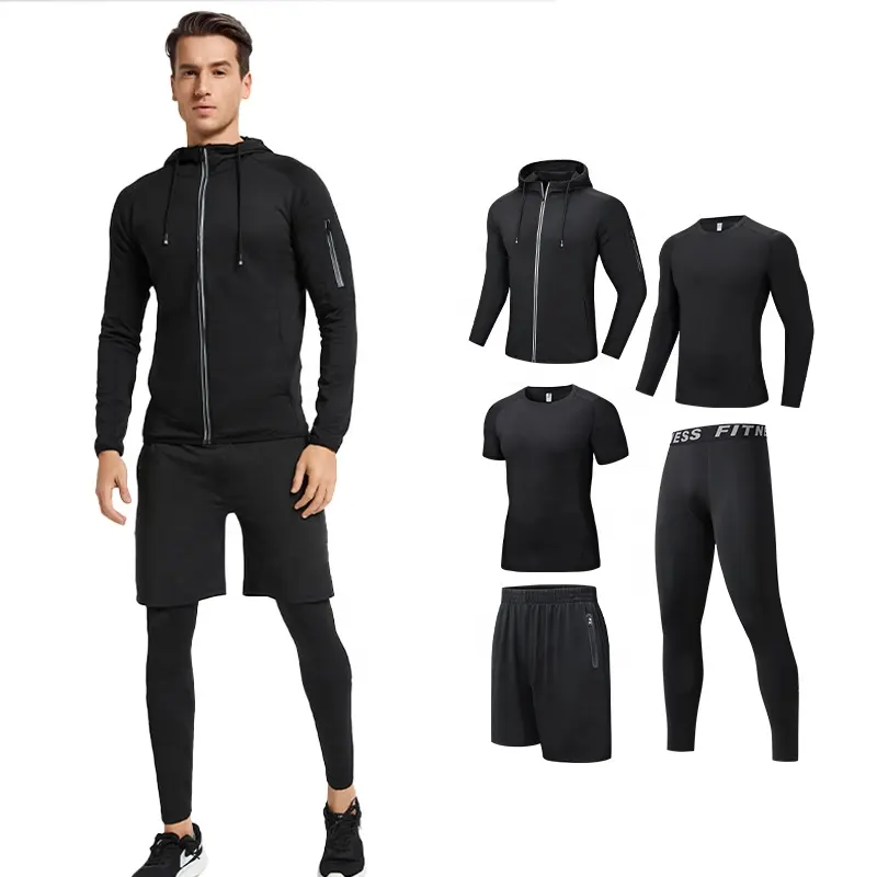 90% Polyester Sportswear Compression 5PCS Sportswear Workout Clothing Basketball Soccer Base Layer Training Wear GYM Set