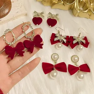Acrylic Pearl Red 18K Gold-Plated Women's Earrings Festive Fashion Jewelry on Wholesale Sale
