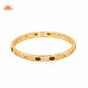 Dernier Bracelet jonc de créateur en or Vermail Bracelet en argent sterling pour femme Bracelet en topaze blanche naturelle, citrine et grenat - Product Image 1