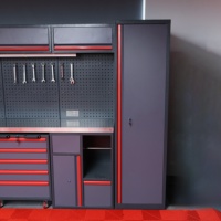 Système d'armoires à outils de garage combinées de 8,5 m avec 16 tiroirs et plans de travail en acier inoxydable