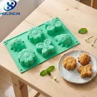 Cetakan Kue Silikon Bentuk Kupu-kupu, Kepik, dan Bunga 6 Lubang, Mudah Dilepas, untuk Pembuatan Sabun Kreatif