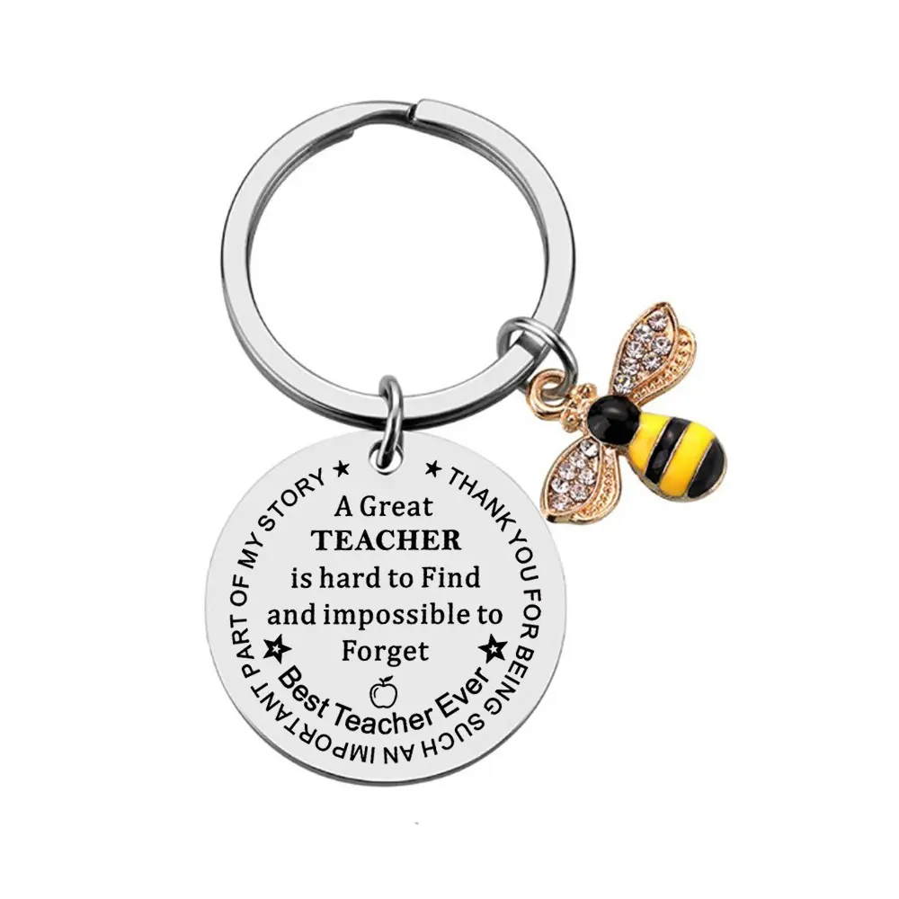 A great teacher is hard to find and impossible to forget stainless steel letter keychain bee charm Key chain Teacher's Day Gift