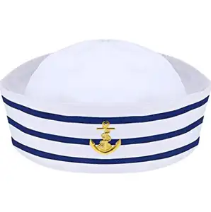 AN982 키즈 선원 해군 선장 모자 의상 액세서리를위한 흰색 돛 모자와 블루