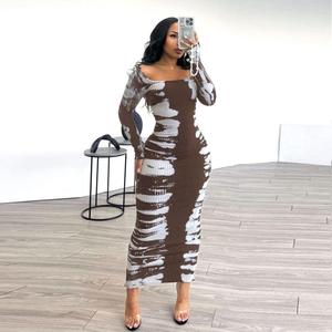 Nuevo Vestido Largo Maxi de Manga Larga con Cuello Redondo para Mujer, Primavera 2026, Elástico, Estampado, Sexy, para Fiesta, Club Nocturno, Cumpleaños, Estilo Bodycon, Vestidos Casuales - Product Image 2