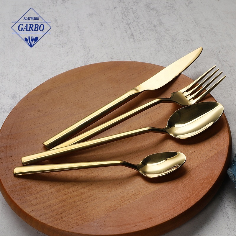 Wholesale 24pcs PVD Champagne Gold Stainless Steel 410/13-0 Cutlery Set Knife Fork Dinner Spoon Tea Spoon for Hotel Restaurant · image 5